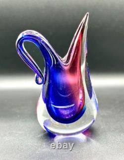 Vintage Murano Oball Luigi Onesto Sommerso Glass Pitcher Ewer Ruby Cobalt Vase