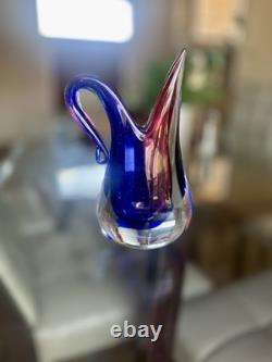 Vintage Murano Oball Luigi Onesto Sommerso Glass Pitcher Ewer Ruby Cobalt Vase