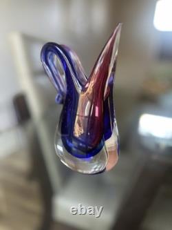 Vintage Murano Oball Luigi Onesto Sommerso Glass Pitcher Ewer Ruby Cobalt Vase