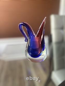 Vintage Murano Oball Luigi Onesto Sommerso Glass Pitcher Ewer Ruby Cobalt Vase