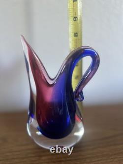 Vintage Murano Oball Luigi Onesto Sommerso Glass Pitcher Ewer Ruby Cobalt Vase