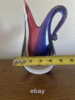 Vintage Murano Oball Luigi Onesto Sommerso Glass Pitcher Ewer Ruby Cobalt Vase