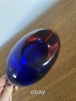 Vintage Murano Oball Luigi Onesto Sommerso Glass Pitcher Ewer Ruby Cobalt Vase