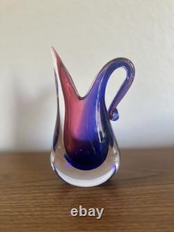 Vintage Murano Oball Luigi Onesto Sommerso Glass Pitcher Ewer Ruby Cobalt Vase