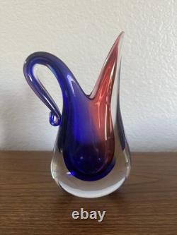 Vintage Murano Oball Luigi Onesto Sommerso Glass Pitcher Ewer Ruby Cobalt Vase