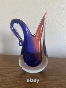 Vintage Murano Oball Luigi Onesto Sommerso Glass Pitcher Ewer Ruby Cobalt Vase