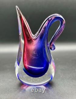 Vintage Murano Oball Luigi Onesto Sommerso Glass Pitcher Ewer Ruby Cobalt Vase