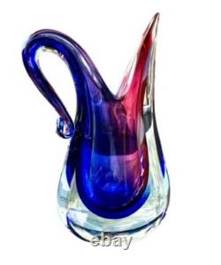 Vintage Murano Oball Luigi Onesto Sommerso Glass Pitcher Ewer Ruby Cobalt Vase