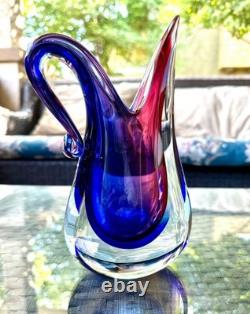 Vintage Murano Oball Luigi Onesto Sommerso Glass Pitcher Ewer Ruby Cobalt Vase