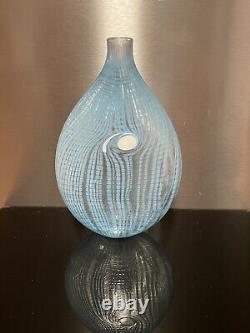 Vintage Murano Or Studio Blue & White Textured Segmati Art Glass Case Signed