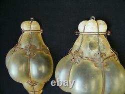 Vintage Murano Pair Wall Sconces Light Hand Blown Caged Glass Scavo Antique