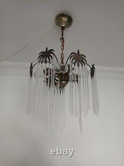 Vintage Murano Palm Milk Glass Chandelier Lighting Art Deco Single Island Light