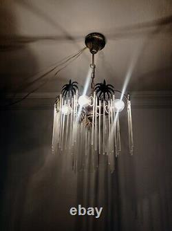 Vintage Murano Palm Milk Glass Chandelier Lighting Art Deco Single Island Light