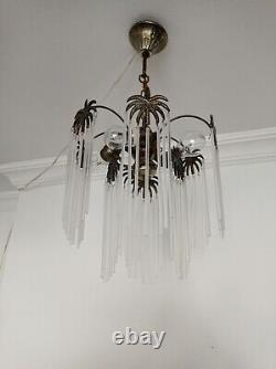 Vintage Murano Palm Milk Glass Chandelier Lighting Art Deco Single Island Light