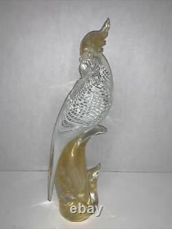 Vintage Murano Parrot Cockatoo Art Glass Bird White Ribbon Gold Glass Italy