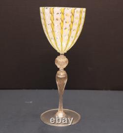 Vintage Murano Pastel Zanfirico Latticino Ribbon Aventurine Goblet Wine Glass 9