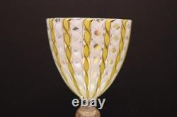 Vintage Murano Pastel Zanfirico Latticino Ribbon Aventurine Goblet Wine Glass 9