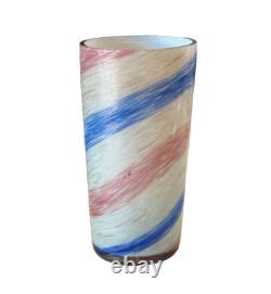 Vintage Murano Pink Blue Striped Aventurine Art Glass Vase (Attr Fratelli Toso)