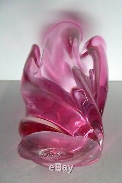 Vintage Murano Pink Cased Art Glass Vase Heavy MID Century Decorative