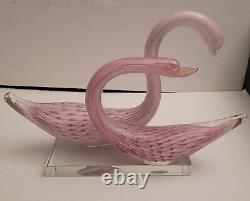 Vintage Murano Pink Glass Mating Swan Figure Figurine Pairing Made in Italy