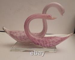 Vintage Murano Pink Glass Mating Swan Figure Figurine Pairing Made in Italy