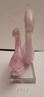 Vintage Murano Pink Glass Mating Swan Figure Figurine Pairing Made in Italy