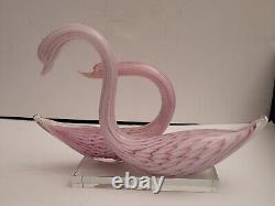 Vintage Murano Pink Glass Mating Swan Figure Figurine Pairing Made in Italy