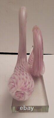 Vintage Murano Pink Glass Mating Swan Figure Figurine Pairing Made in Italy