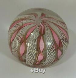 Vintage Murano Pink White Gold Ribbon Lattice Paperweight with Sticker