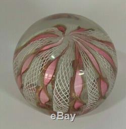 Vintage Murano Pink White Gold Ribbon Lattice Paperweight with Sticker