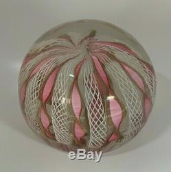 Vintage Murano Pink White Gold Ribbon Lattice Paperweight with Sticker