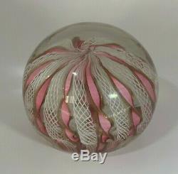 Vintage Murano Pink White Gold Ribbon Lattice Paperweight with Sticker