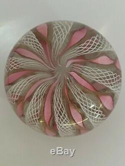 Vintage Murano Pink White Gold Ribbon Lattice Paperweight with Sticker