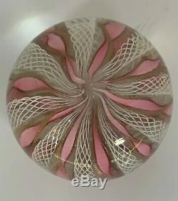 Vintage Murano Pink White Gold Ribbon Lattice Paperweight with Sticker