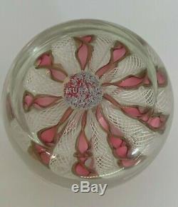 Vintage Murano Pink White Gold Ribbon Lattice Paperweight with Sticker