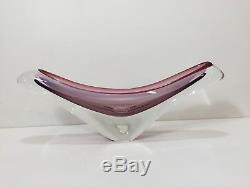 Vintage Murano Pink, White & Wine Clear Art Glass Centerpiece Bowl, 16 Wide
