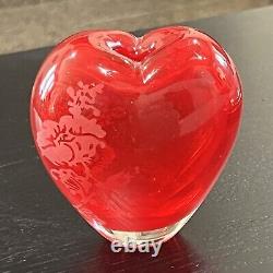 Vintage Murano Red Floral Sommerso Art Glass Heart Bud Vase 4