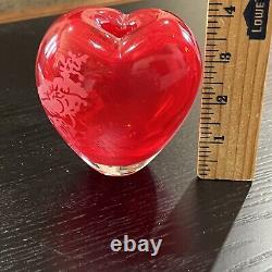 Vintage Murano Red Floral Sommerso Art Glass Heart Bud Vase 4