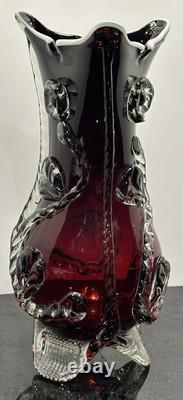 Vintage Murano Red Glass 3 Pointed Art Glass Vase