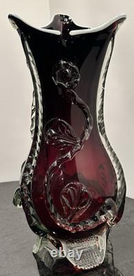 Vintage Murano Red Glass 3 Pointed Art Glass Vase