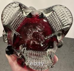 Vintage Murano Red Glass 3 Pointed Art Glass Vase