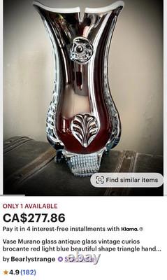 Vintage Murano Red Glass 3 Pointed Art Glass Vase