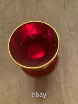 Vintage Murano Red Glass with 24k Gold SET OF THREE Vases Trefuochi Hand Painted