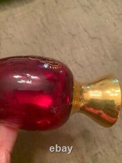 Vintage Murano Red Glass with 24k Gold SET OF THREE Vases Trefuochi Hand Painted