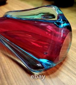 Vintage Murano Red and Blue Hand Blown & Twisted Glass Vase