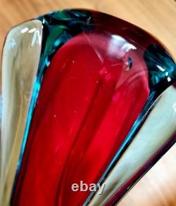 Vintage Murano Red and Blue Hand Blown & Twisted Glass Vase