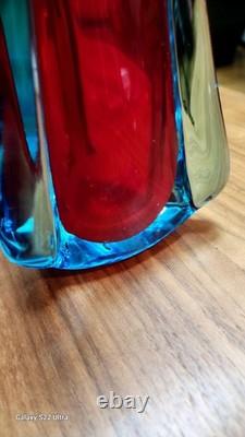 Vintage Murano Red and Blue Hand Blown & Twisted Glass Vase