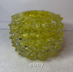 Vintage Murano Rostrato Spiked Glass Vase In Rare Yellow Color Circa 1990's