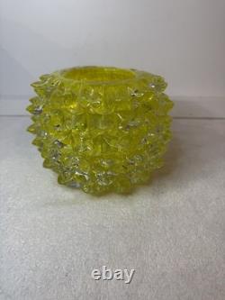Vintage Murano Rostrato Spiked Glass Vase In Rare Yellow Color Circa 1990's