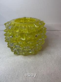 Vintage Murano Rostrato Spiked Glass Vase In Rare Yellow Color Circa 1990's